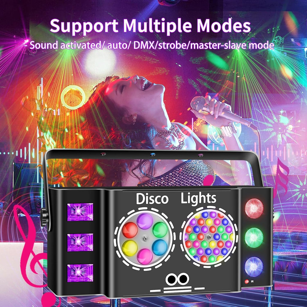 6-in-1 DJ Party Lights, Professional DMX512 Stage Lighting with 60+ Pattern Effects, RGBY Beams, RGB Disco Ball, Strobe, LED Wash Light for Club, Wedding, Gig, Party