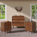 Nasonet Mid Century Modern Dresser and Nightstand Sets 3 Piece, Wooden 3 Drawer Dresser and 3 Drawer Nightstands Sets of 2, Walnut Bedroom Furniture Set