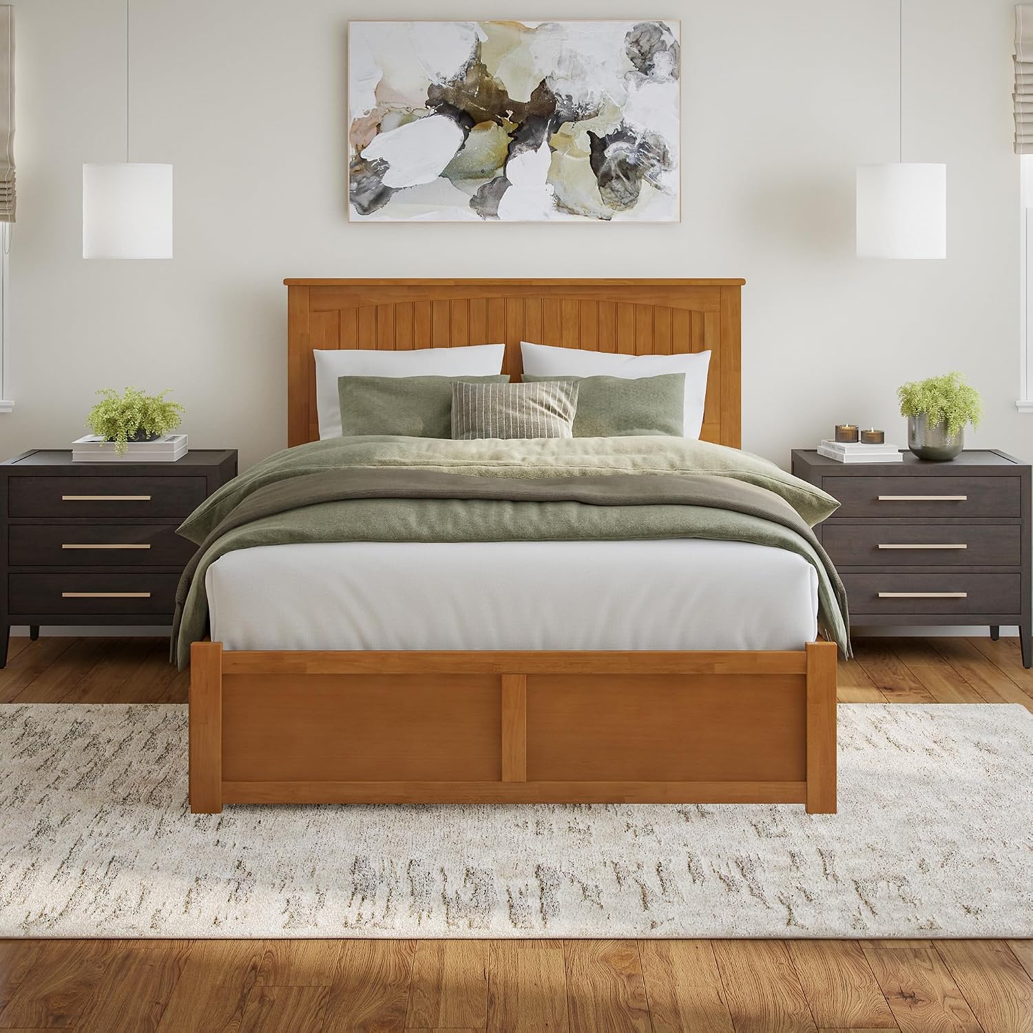 AFI, Nantucket Queen Platform Bed with Footboard & Storage Drawers, Light Toffee