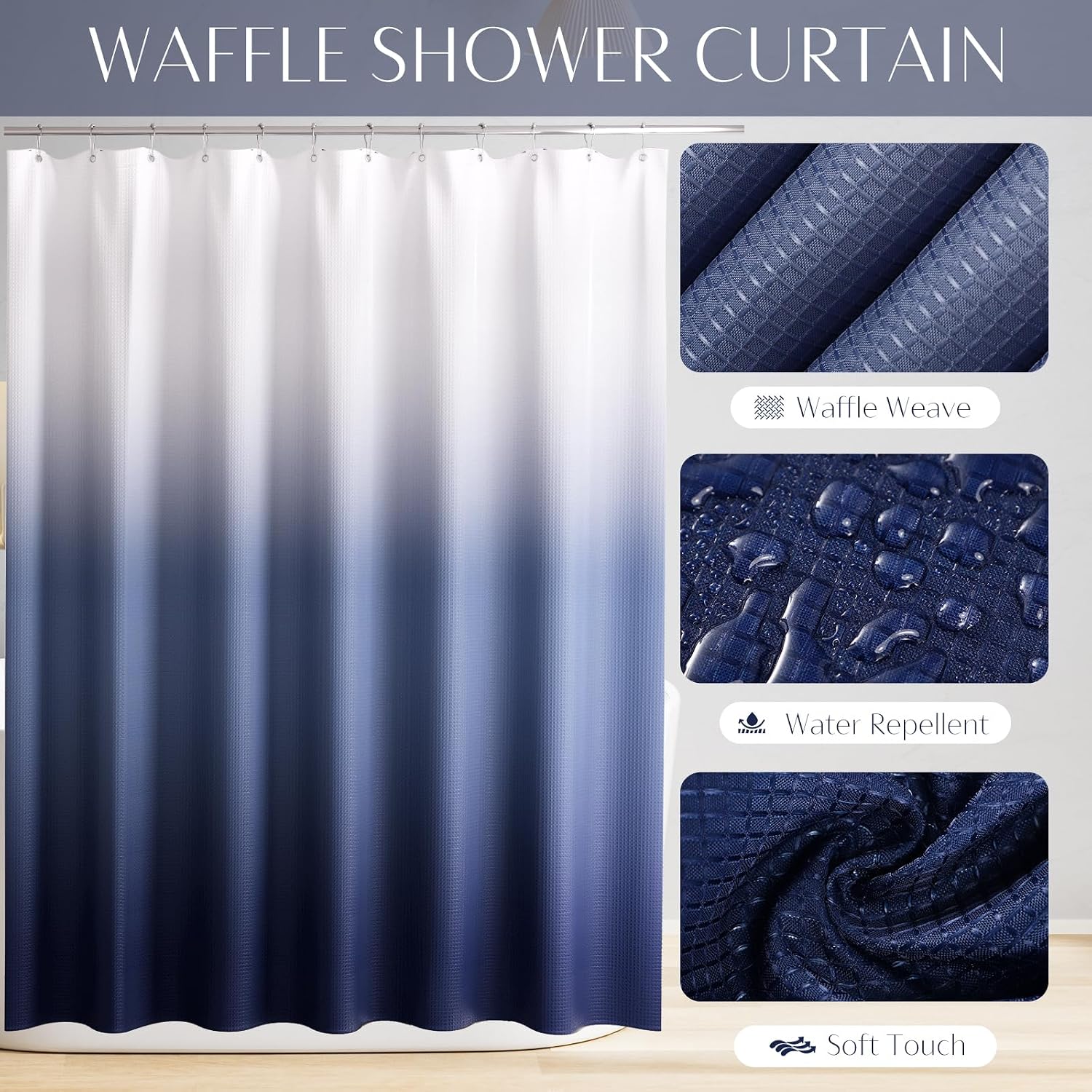 Bathroom Sets with Shower Curtain and Rugs Bathroom Accessories Set Navy Blue Bathroom Set,Soap Dispenser & Toilet Brush Holder Set with Stainless Steel Trash Can(23 PCS)