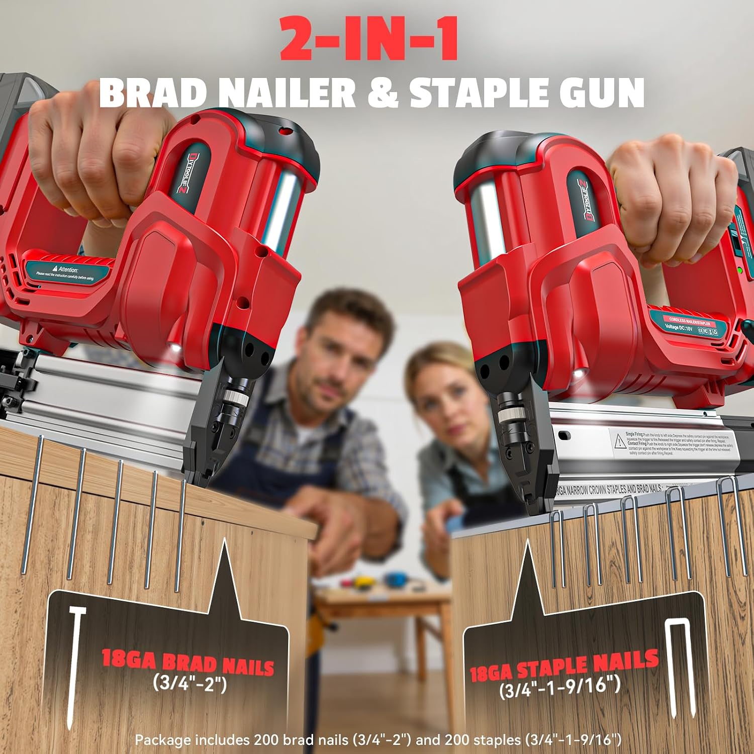 DIYtoolifz 18GA Cordless 2' Brad Nailer Compatible with Milwaukee 18V (Tool Only), 2-in-1 Nail/Staple Gun, Tool-Free Jam, Adjustable Depth, 2 Modes with 400 Nails/Staples for Woodworking, Carpentry
