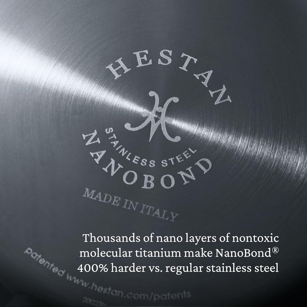 Hestan NanoBond Molecular Titanium Saute Pan with Lid, 3.5-Quart - PFAS-Free Stainless Steel, 4x Stronger, 1050°F Safe, Induction Compatible, Handcrafted Italy