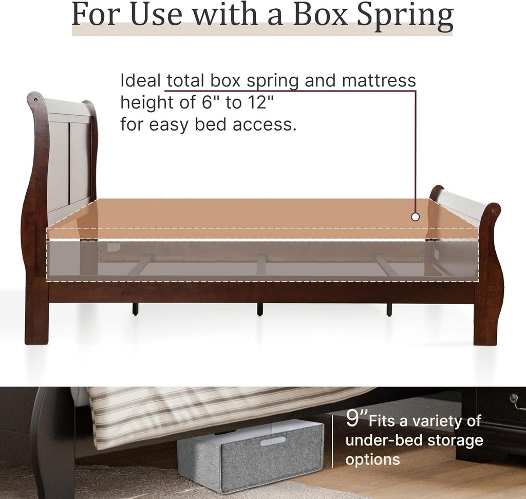 Furniture of America Louis Philippe Traditional Solid Wood 3 Piece Bedroom Set, Queen Bed Frame and Nightstands Set of 2, Sleigh Design Bedframe with Headboard and Footboard, Box Spring Needed, Cherry