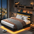 Feonase Floating Bed Frame Full with Led Lights and Charging Station, Wood Full Size Bed Frame with Storage Headboard, Heavy Duty Metal Slats, No Box Spring Needed, Easy Assembly, Noise-Free,Black