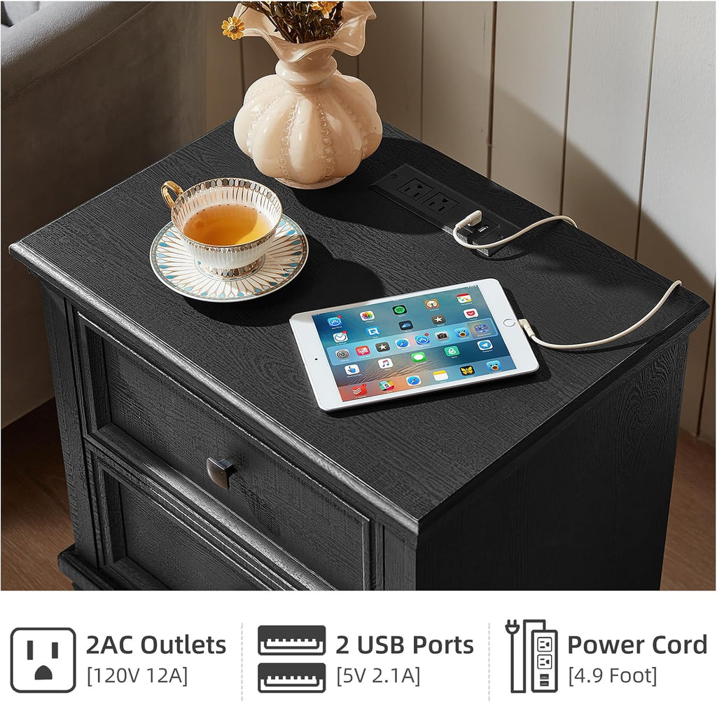 SAVOR LIFE Farmhouse Bedroom Dresser and Nightstand Set of 4, 6 Drawer Tall & 5 Drawers Dresser & 2 Drawer Nightstand Set, Rustic Wood Furniture Set for Bedroom, Hallway, Black