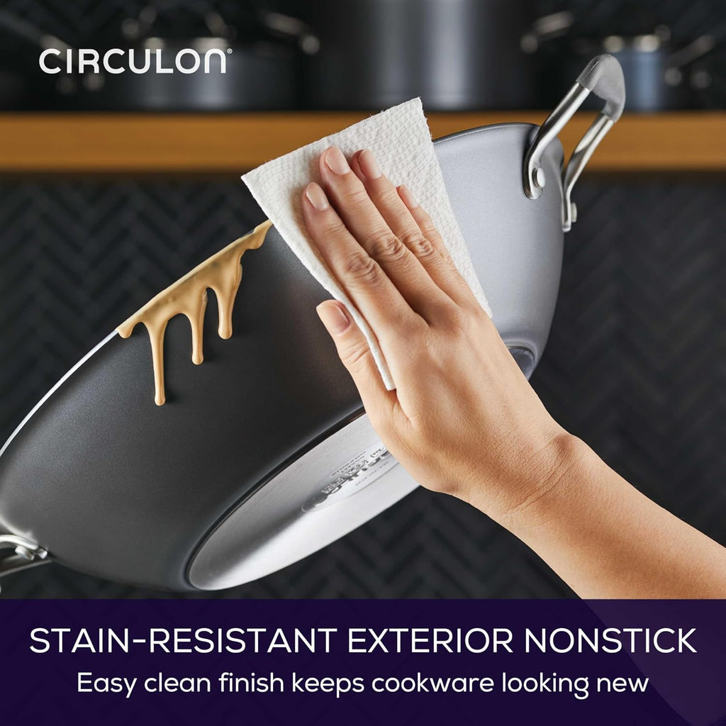Circulon A1 Series w/ScratchDefense Nonstick Induction Wok with Lid, 14-Inch, Wok Pan with Lid, Graphite