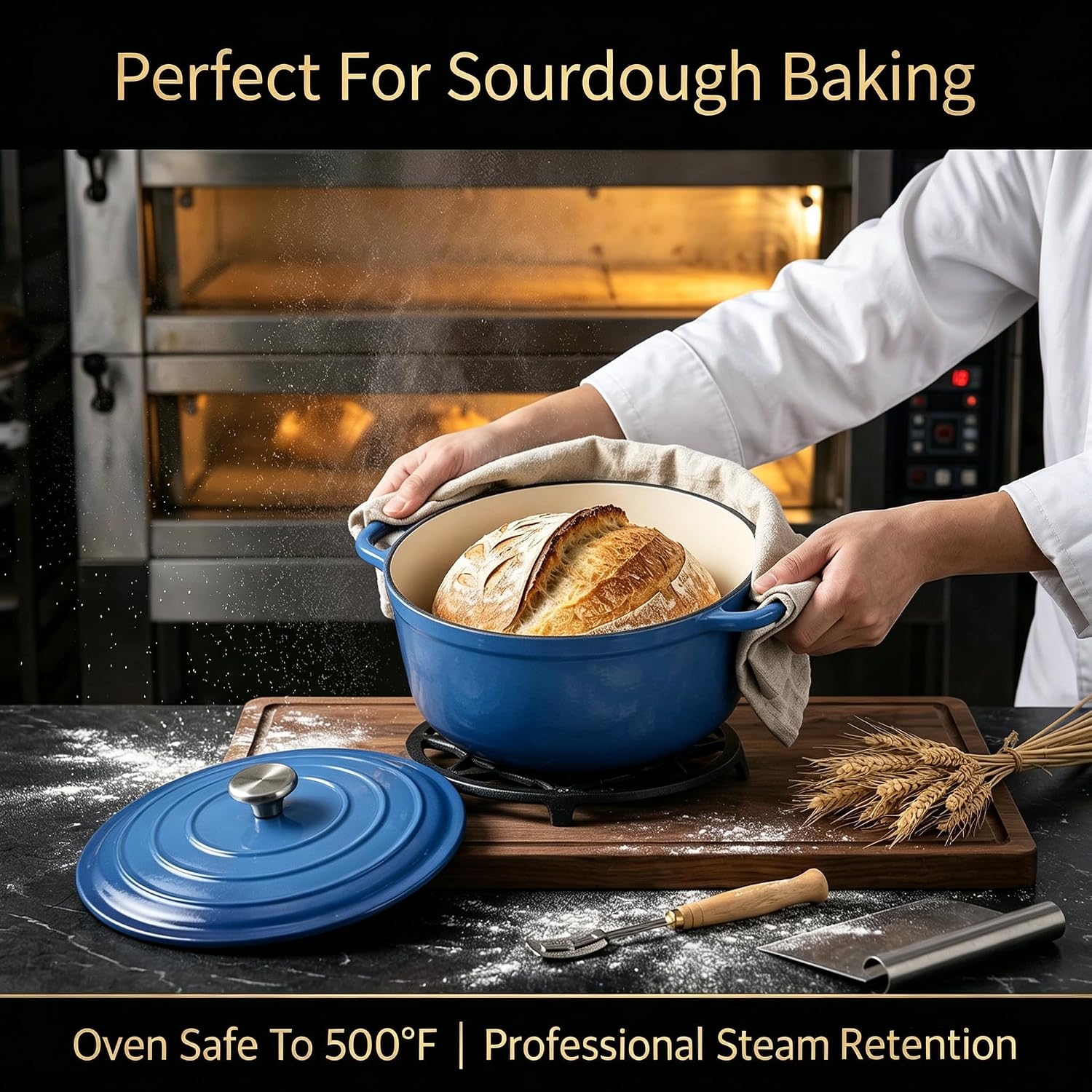 QuliMetal Enameled Cast Iron Cookware Set, 4-Piece Pots and Pans Set with Lids, 10.25' Skillet, 2QT Saucepan, 2.8QT & 4.8QT Dutch Ovens, Oven Safe to 500°F, All Stovetops Compatible - Cobalt Blue