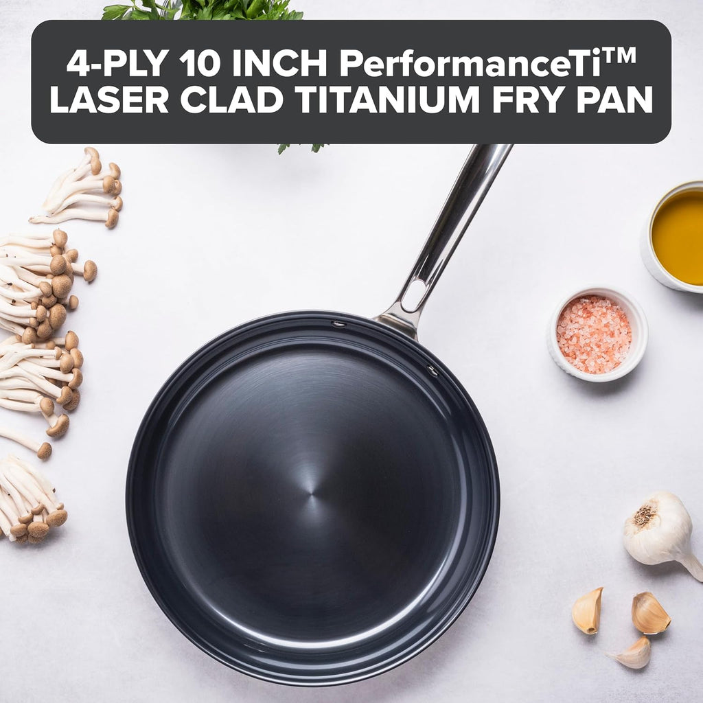 Viking 4-Ply Frying Pan, 10 Inch Laser Clad Titanium Performance Ti Kitchen Cookware, Blue/SIlver