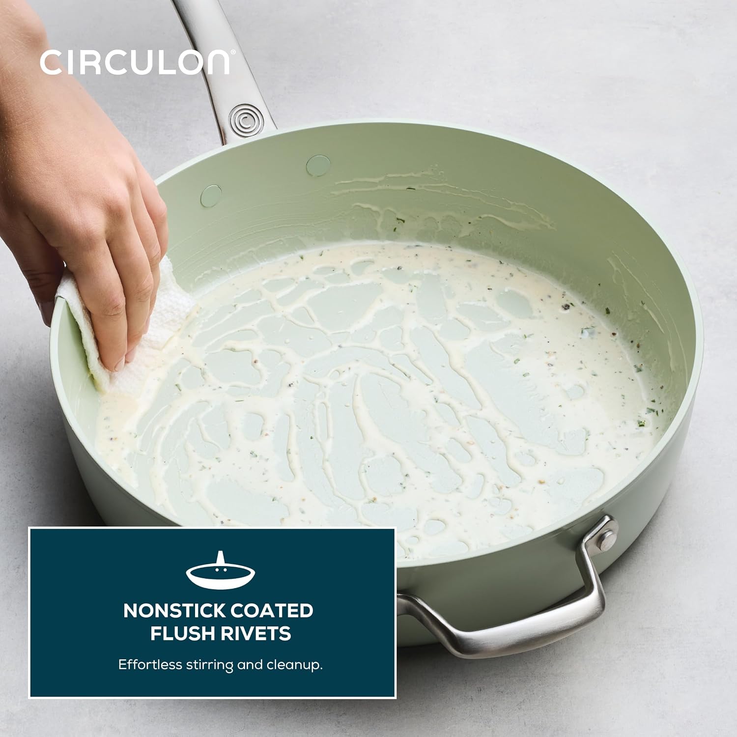Circulon Halo with LaserDefense Ceramic Nonstick Saute Pan, Helper Handle and Lid, Made without PFAS, Compatible with All Stovetops, Dishwasher & Oven Safe, 5 Quart Multipurpose Nonstick Pan, Sage
