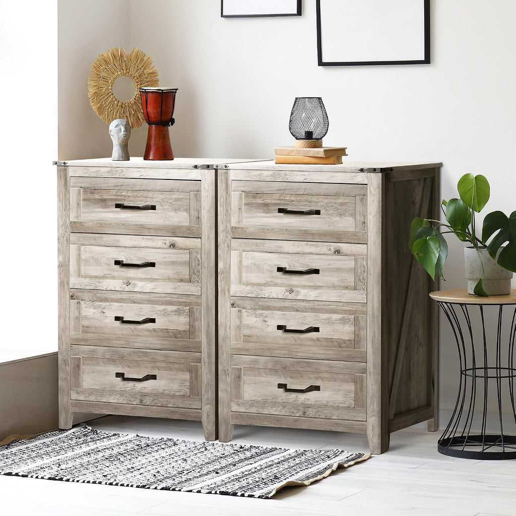 NEDYO Farmhouse 4 Drawer Dresser, 39' Tall Chest of Drawers, Wooden Dresser, Storage Organizer Cabinet for Bedroom Living Room Hallway and Entryway. Light Rustic Oak