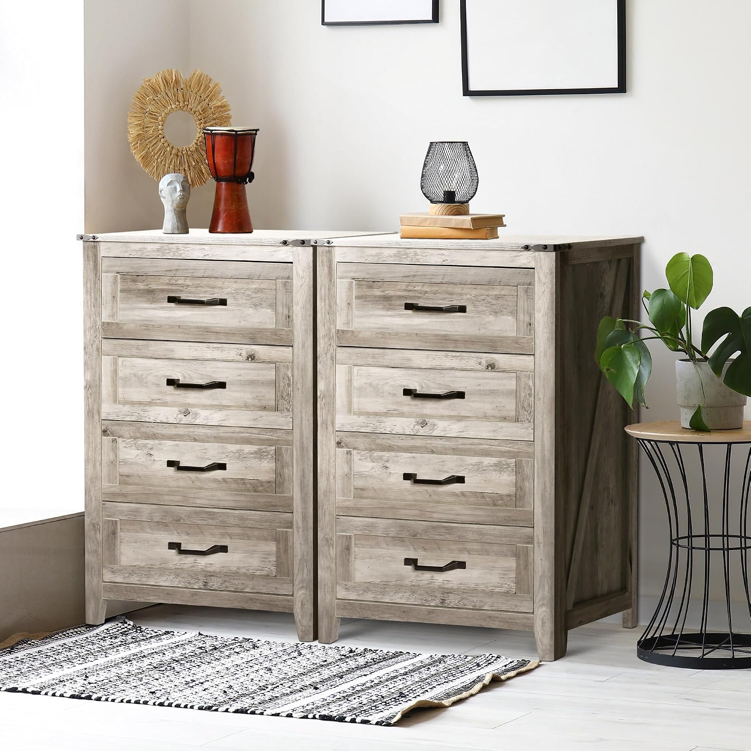 NEDYO Farmhouse 4 Drawer Dresser, 39' Tall Chest of Drawers, Wooden Dresser, Storage Organizer Cabinet for Bedroom Living Room Hallway and Entryway. Light Rustic Oak