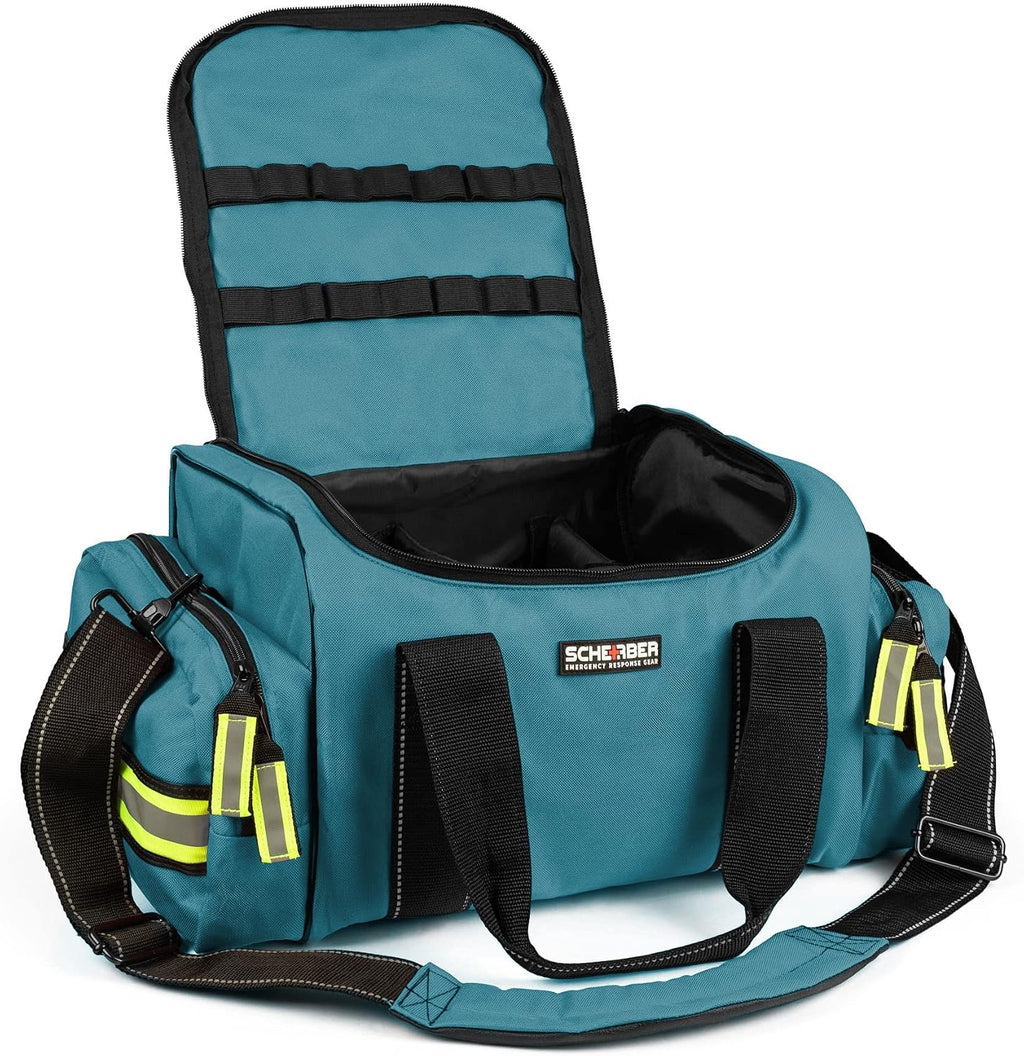 Scherber Fully-Stocked First Responder Bag | Professional EMT/EMS Trauma & Bleeding Medical Kit | HSA/FSA Approved | CAT Tourniquet, HyFin Chest Seal, Israeli Bandage & 250+ First Aid Supplies (Blue)
