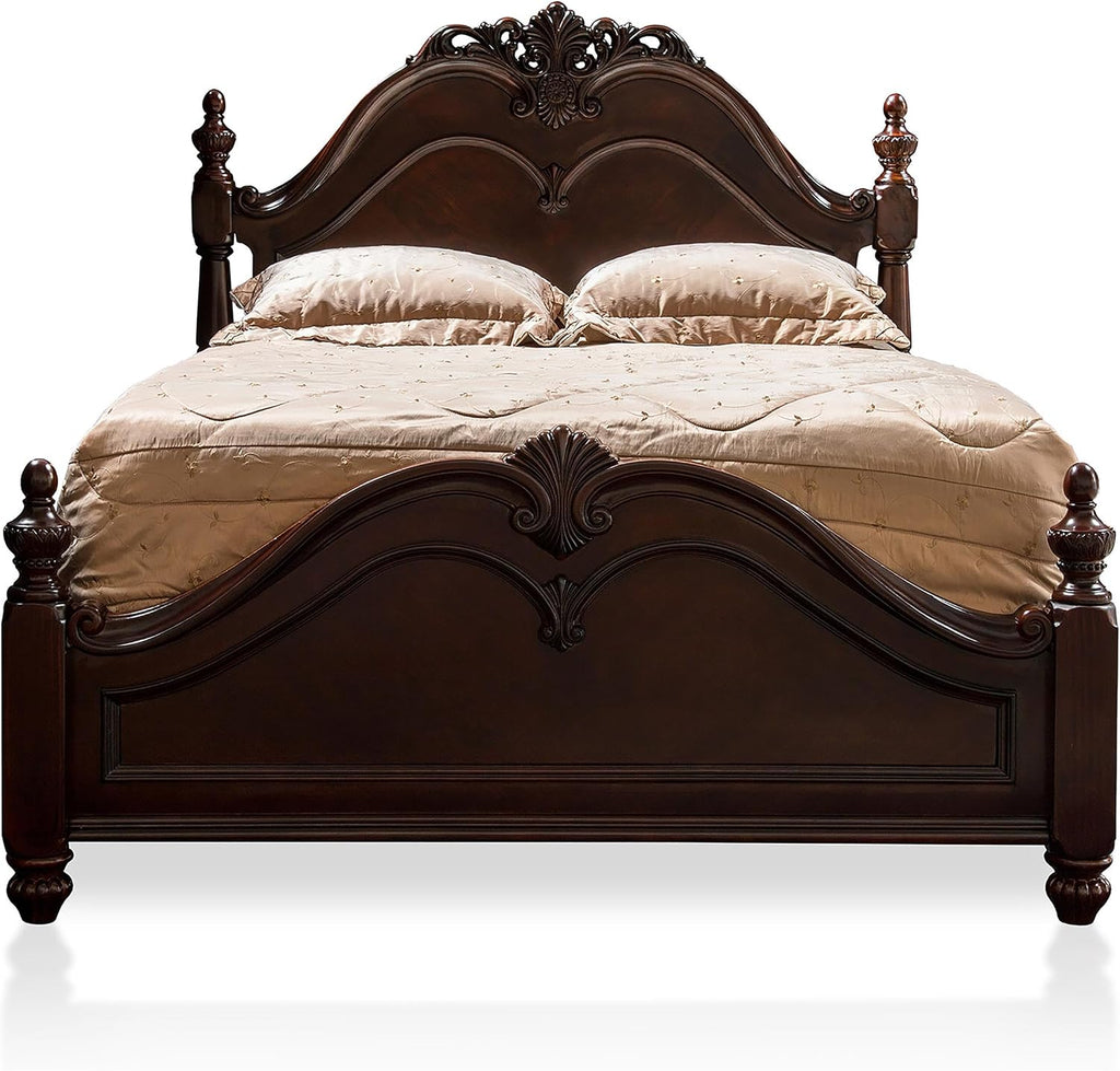 Furniture of America FOA Ruben 2pc Cherry Solid Wood Panel Bedroom Set - King + Nightstand