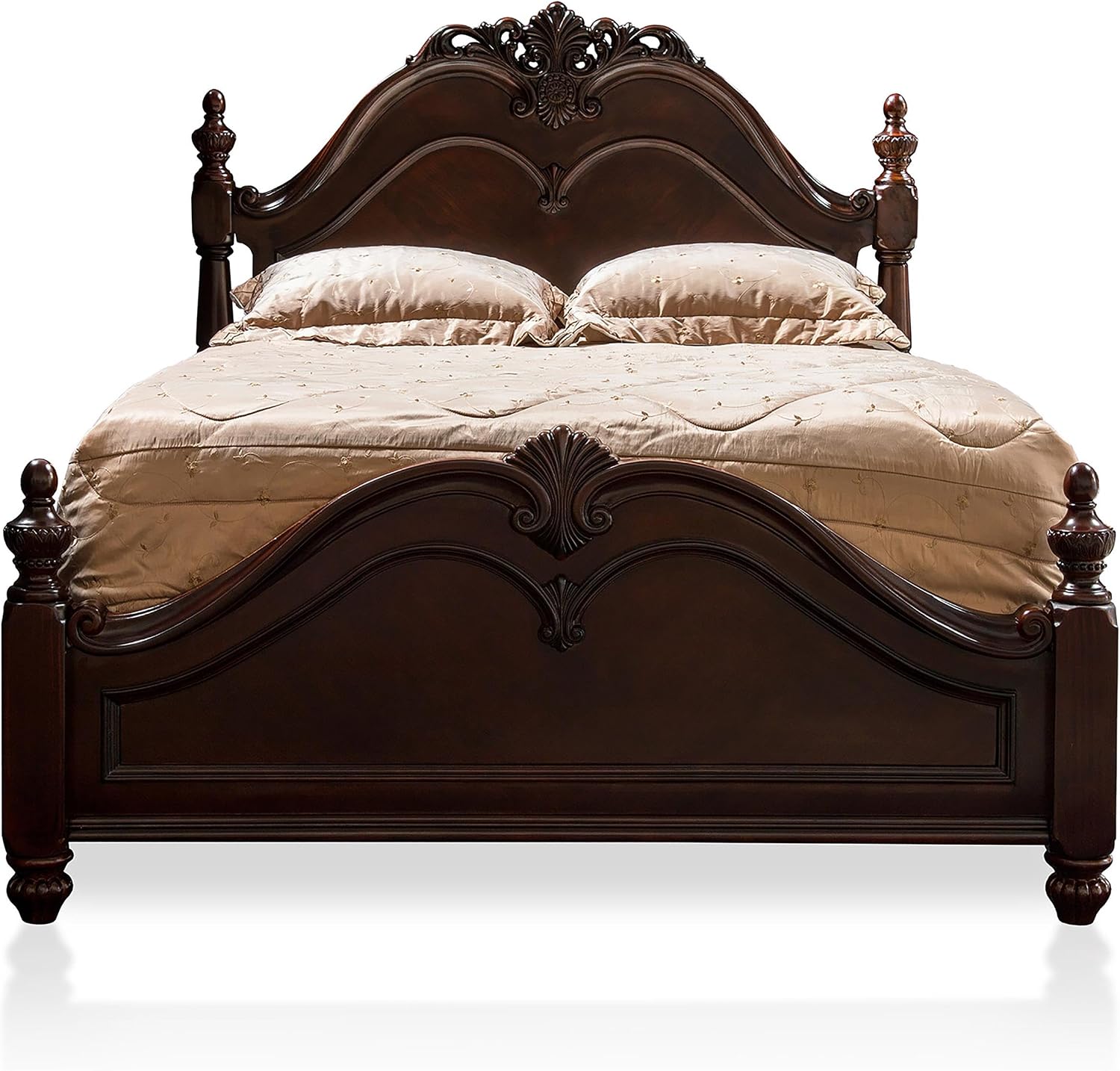 Furniture of America FOA Ruben 2pc Cherry Solid Wood Panel Bedroom Set - King + Nightstand