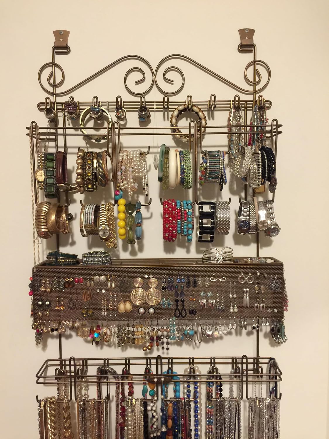 Longstem Hanging Jewelry Organizer #7100 in Bronze Over the Door/Wall Holds Over 300 Pieces All in One Jewelry Storage for Earrings Necklace Bracelet and Watches