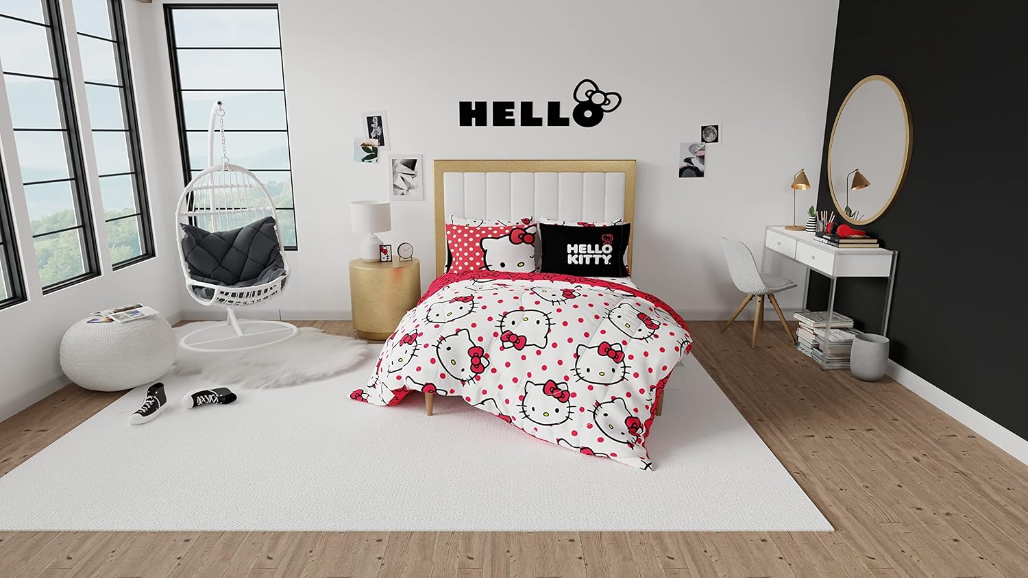 Hello Kitty Polka Dot Bedding 7 Piece Super Soft Comforter and Sheet Set with Sham, Queen, (Official Licensed Product) by Franco Collectibles