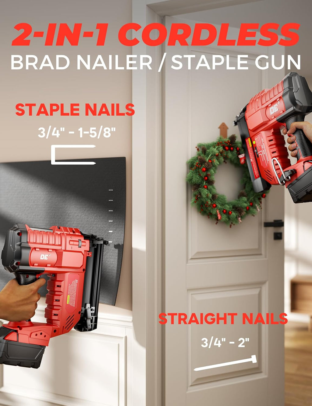 DeForce 18GA Cordless Brad Nailer, 2' Nail Gun for Milwaukee 18V Battery, 2 IN 1 Electric Stapler, 2026 Upgraded Tool-Free Jam Release, 2 Firing Modes, Adjustable Depth, 1000pcs Nails(No Battery)