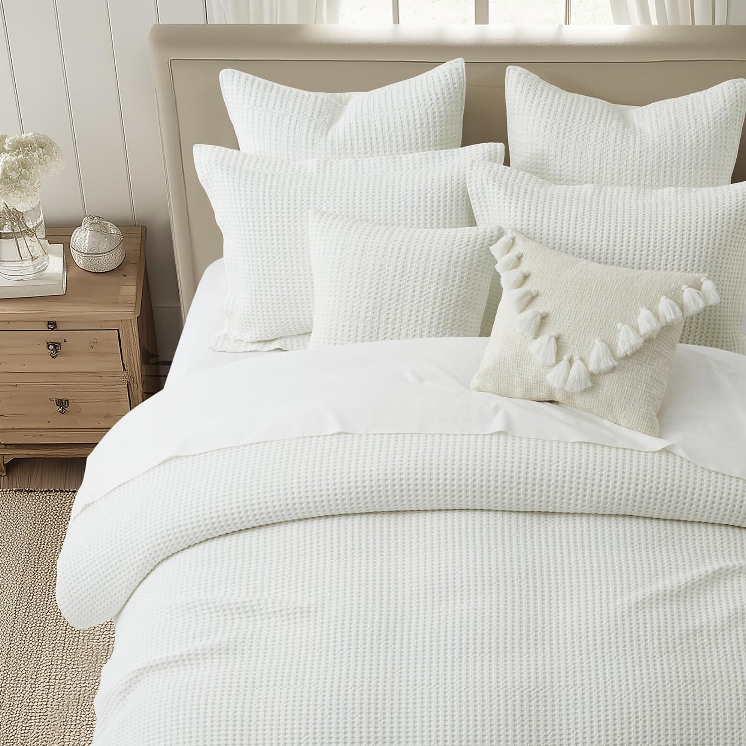 Levtex Home Mills Waffle Queen Duvet Cover Set (90x94in) with 2 Pillow Shams (26x20in) - Cream - 100% Cotton Queen Size Duvet Cover Set - Soft, Pre-Washed