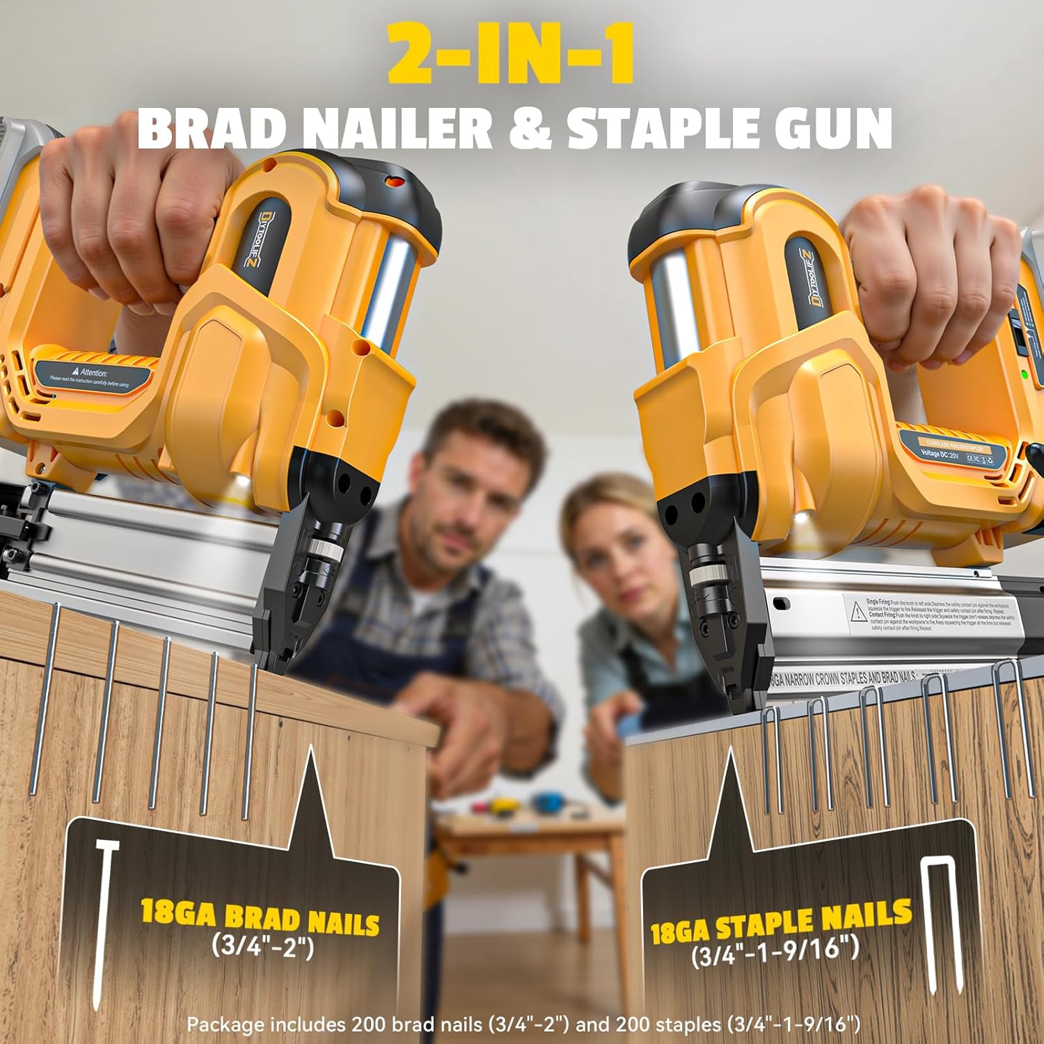 DIYtoolifz 18GA Cordless 2' Brad Nailer Compatible with DeWalt 20V (Tool Only), 2-in-1 Nail & Staple Gun, Tool-Free Jam, Adjustable Depth, 2 Modes with 400 Nails/Staples for Woodworking,Trim,Carpentry