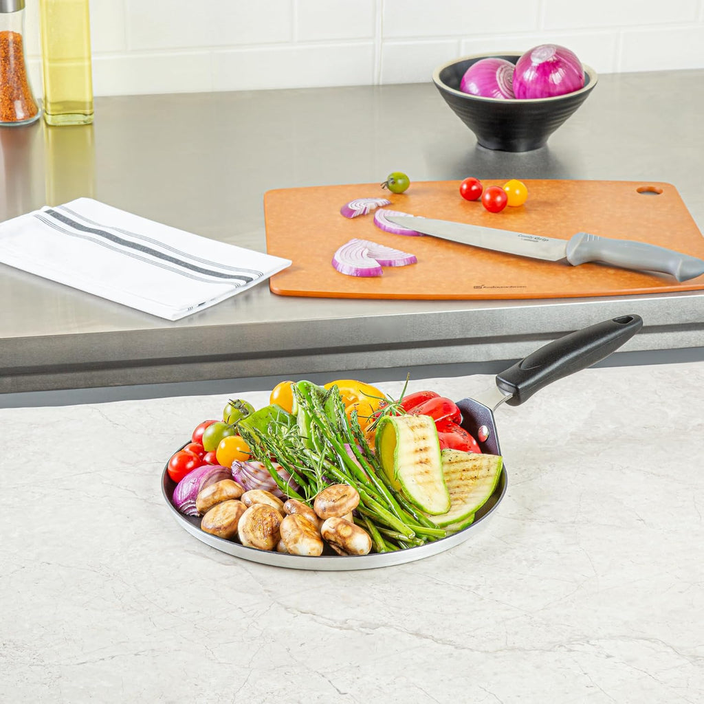 Restaurantware Nonstick Griddle 10 Count 10 x 10 Inch Aluminum Nonstick Frying Griddle With Bakelite Handle - Square Frying Pan With Even Heating - Black Cooking Surface For Home Kitchens