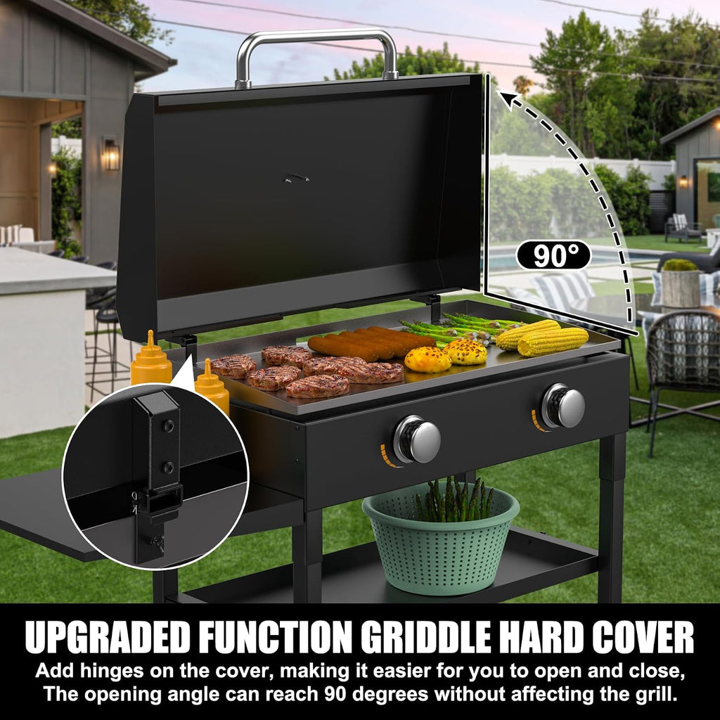 SafBbcue Hinged Lid for Blackstone Griddle 28 in for Blackstone 2206 1517 1853 1605 1803 1839 1856 1885 1924 Hard Cover Hood with Handle Also for Nexgrill and for Member Mark Grill