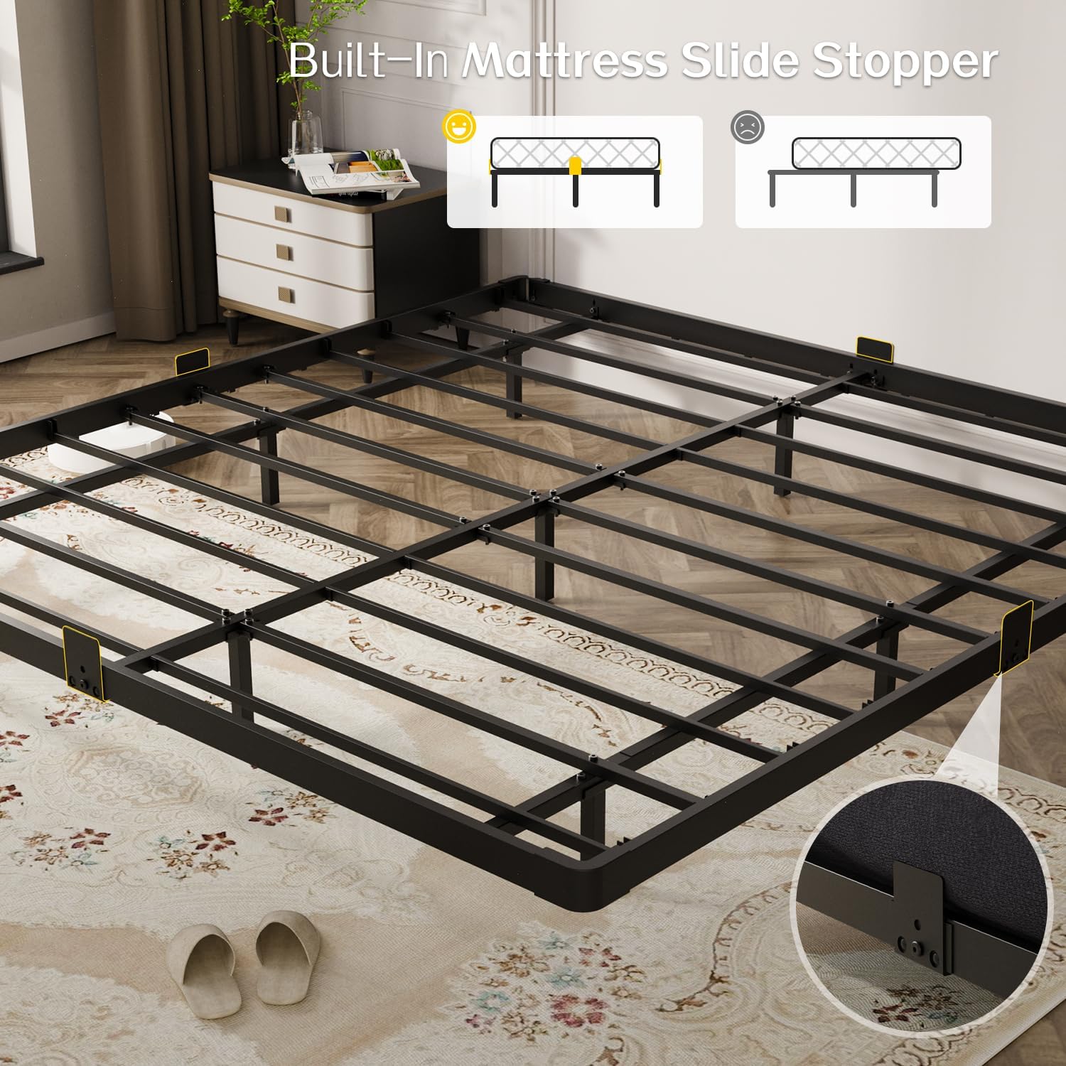 OLEVS King Size Floating Bed Frame, Metal Platform, with LED Light and Charging Station, No Box Spring Needed, Noise-Free, Easy Assembly
