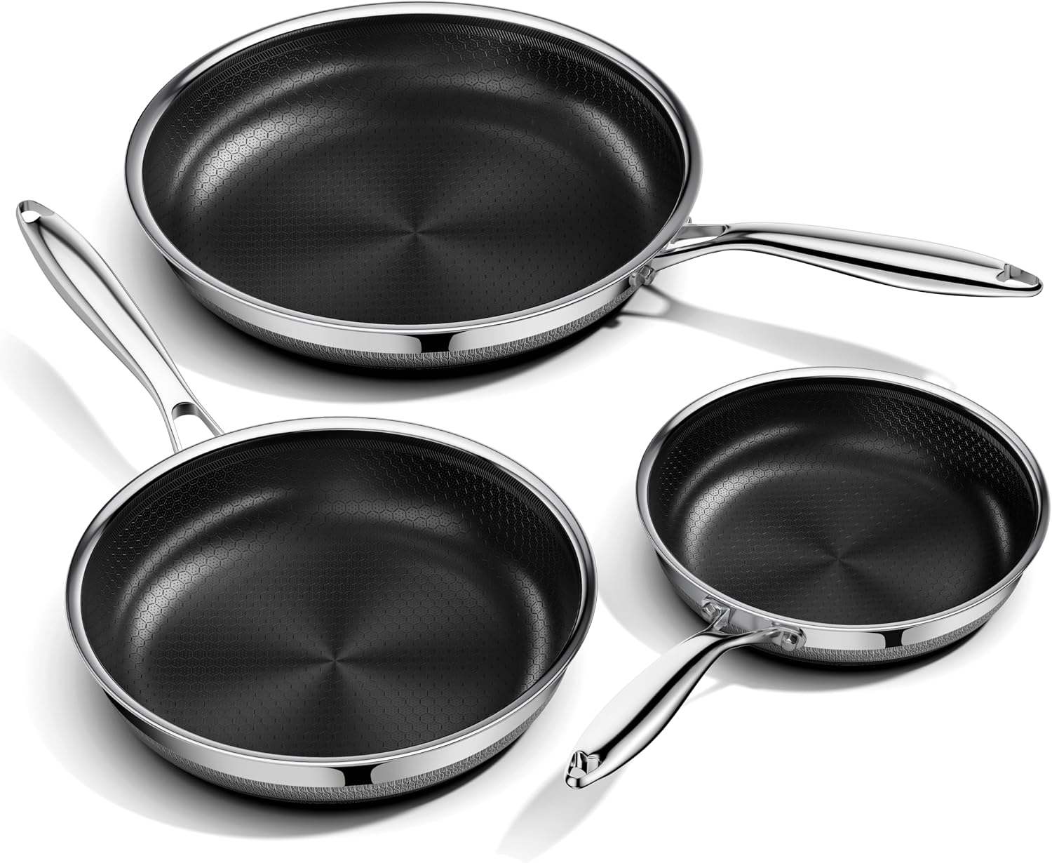 Innerwell Nonstick Frying Pan Set,8 Inch&9.5 Inch&11 Inch Tri-Ply Hybrid Stainless Steel Ceramic Frying Pans Kitchen Cooking Pan Skillet 3 Piece PFAS/PFOA/PTFE Free,Dishwasher & Oven Safe