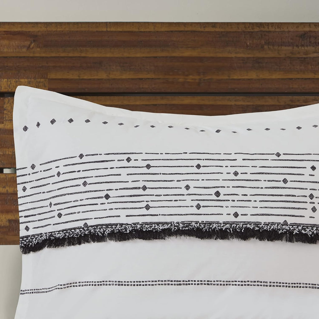 INK+IVY Luxurious Cotton-Bedding Set - Mid Century Trendy Geometric Design, All Season Cozy-Cover With Matching-Shams, King/Cal King, Nea Trims Black/Multi