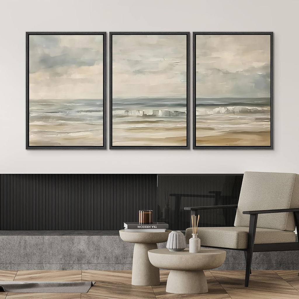SIGNWIN Framed Canvas Print Wall Art Set Coastal Serenity Abstract Seaside Illustrations Modern Art Decorative Rustic Calm/Zen for Living Room, Bedroom, Office - 16'x24'x3 Black