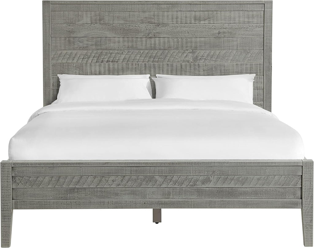 Arden Queen Size Panel Bed Frame – Solid Brazilian Pine Wood with High 50' Headboard, Low 18' Footboard, 8' Underbed Clearance – Modern Contemporary Bedroom by Alaterre Furniture (Driftwood Gray)