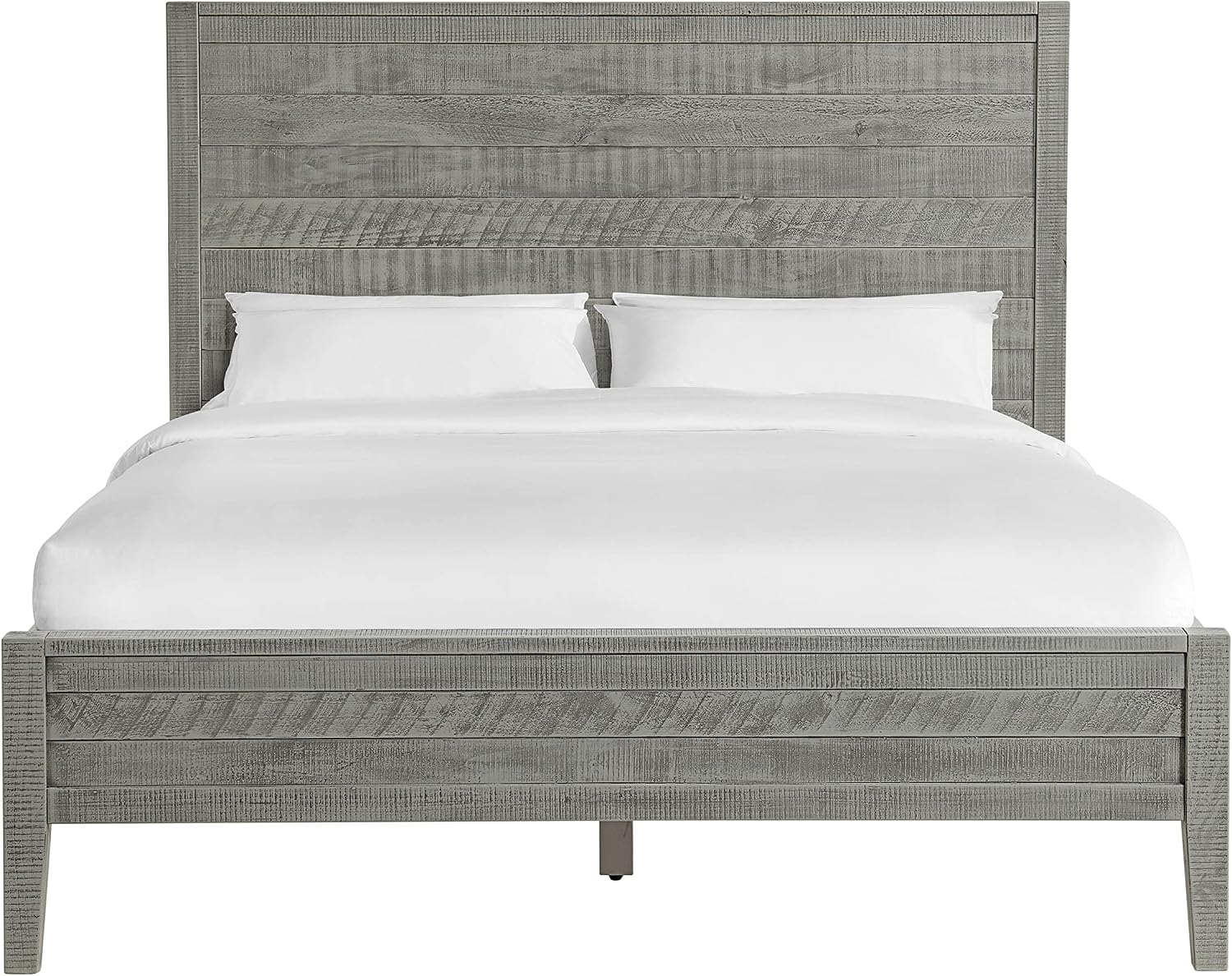 Arden Queen Size Panel Bed Frame – Solid Brazilian Pine Wood with High 50' Headboard, Low 18' Footboard, 8' Underbed Clearance – Modern Contemporary Bedroom by Alaterre Furniture (Driftwood Gray)