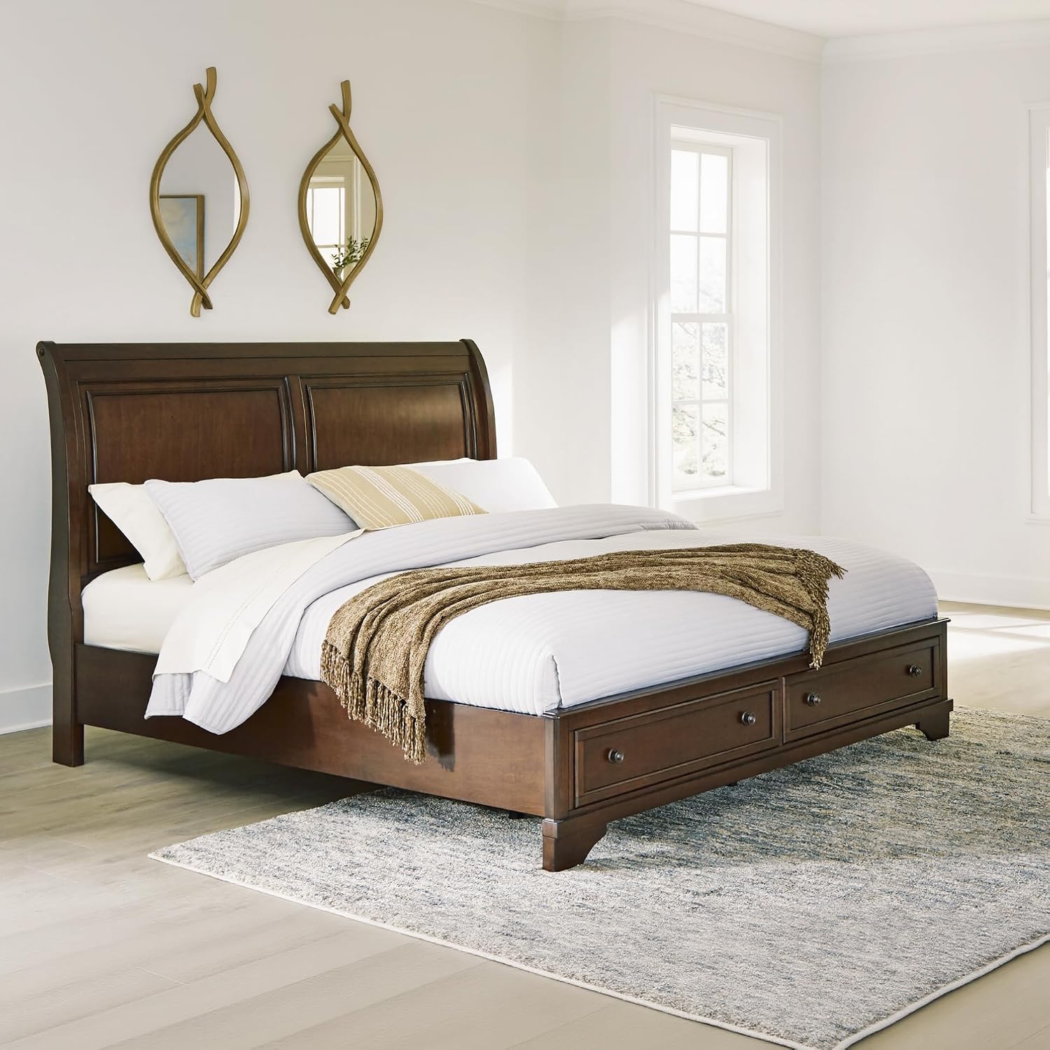 Signature Design by Ashley Trellington Traditional King Sleigh Storage Bed, Foundation or Box Spring Not Needed, Dark Brown