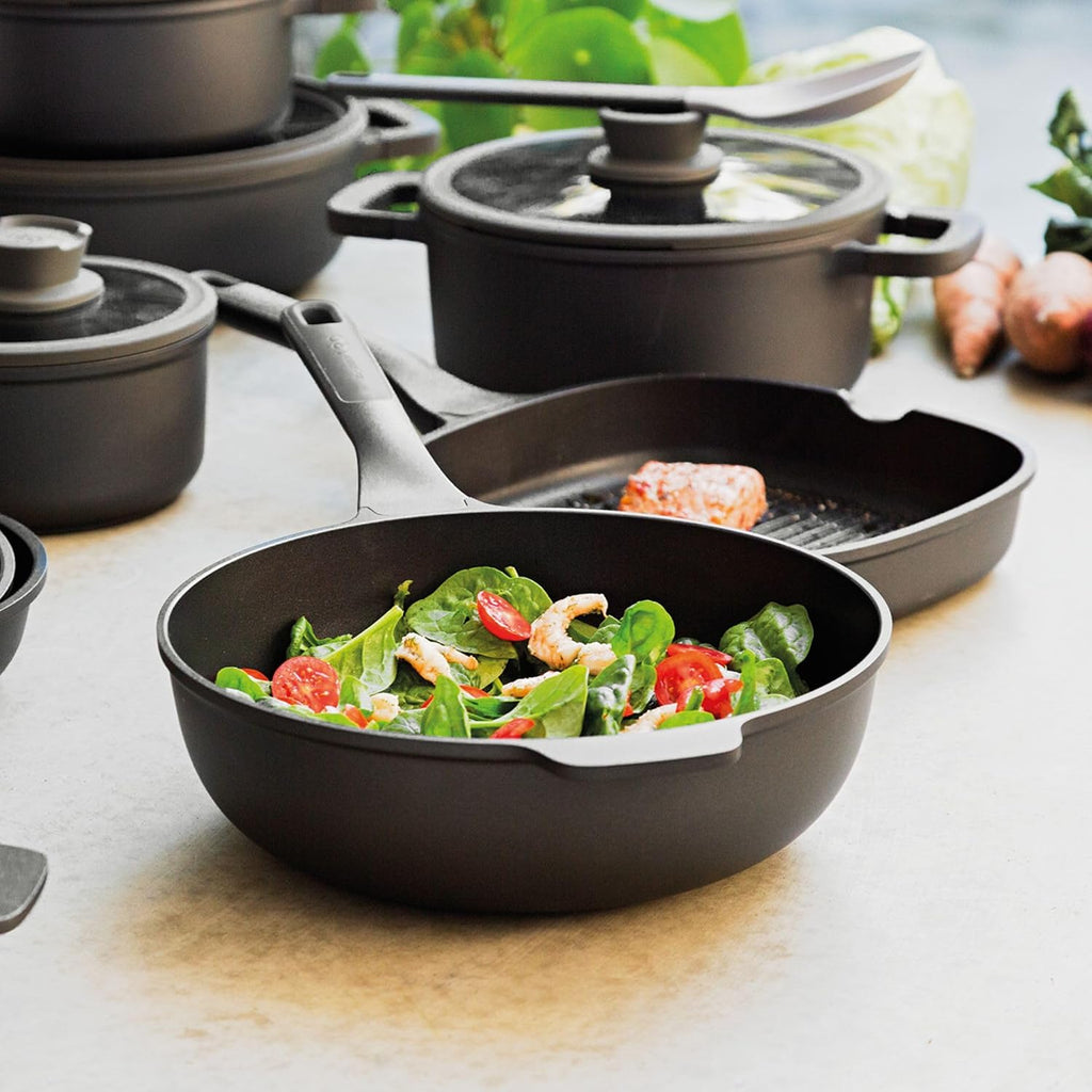 Berghoff Leo Stone+ Nonstick Ceramic 12in Wok Pan 5.3qt. Recycled Aluminum CeraGreen Non-toxic PFAS Free Cookware Stay-cool Handle Induction Cookware