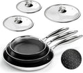 Kitchen Academy 6Pcs 18/10 Stainless Steel Frying Pan Set, 3-Ply 8/10/12 Inch Induction Ready Skillet with Lids, Dishwasher & Oven Safe, PFOA and PFAS Free