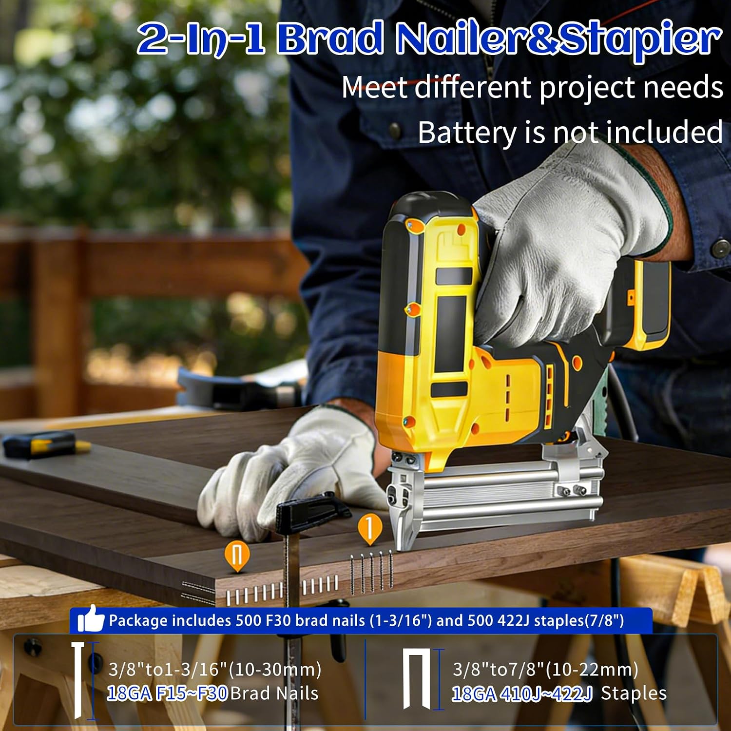 2-in-1 18 Gauge Cordless Brad Nailer & Staple Gun for Dewalt 20V MAX Battery, Battery Powered Electric Nail Gun with 1000 Nails for Woodworking, DIY, Framing & Home Improvement (No Battery)