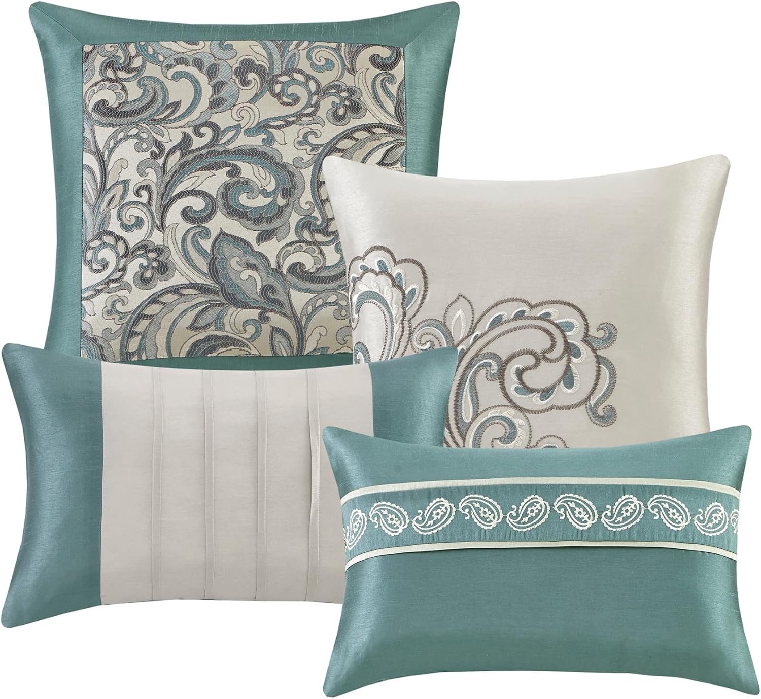Madison Park 24 Piece Faux Silk Paisley Queen Comforter Set with Matching Curtains, Down Alternative Hypoallergenic - Teal, Queen (90 in x 90 in)