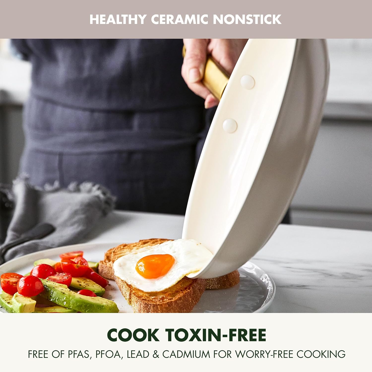 GreenPan Hard Anodized Healthy Ceramic Nonstick 10' and 12' Frying Pan Skillet Set, Gold Handle, PFAS-Free, Dishwasher Safe, Oven Safe, Taupe