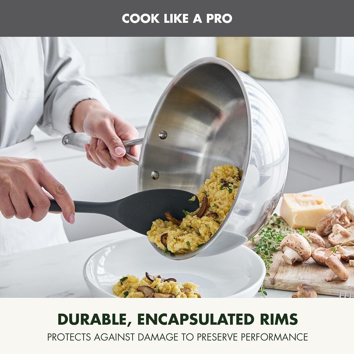 GreenPan Valencia Pro Tri-Ply Stainless Steel 3.6QT Chef's Pan with Lid, Induction Ready Cookware, All Cooktops, Sauce Pot, Mirror Finish, Dishwasher & Oven/Broiler Safe to 600F