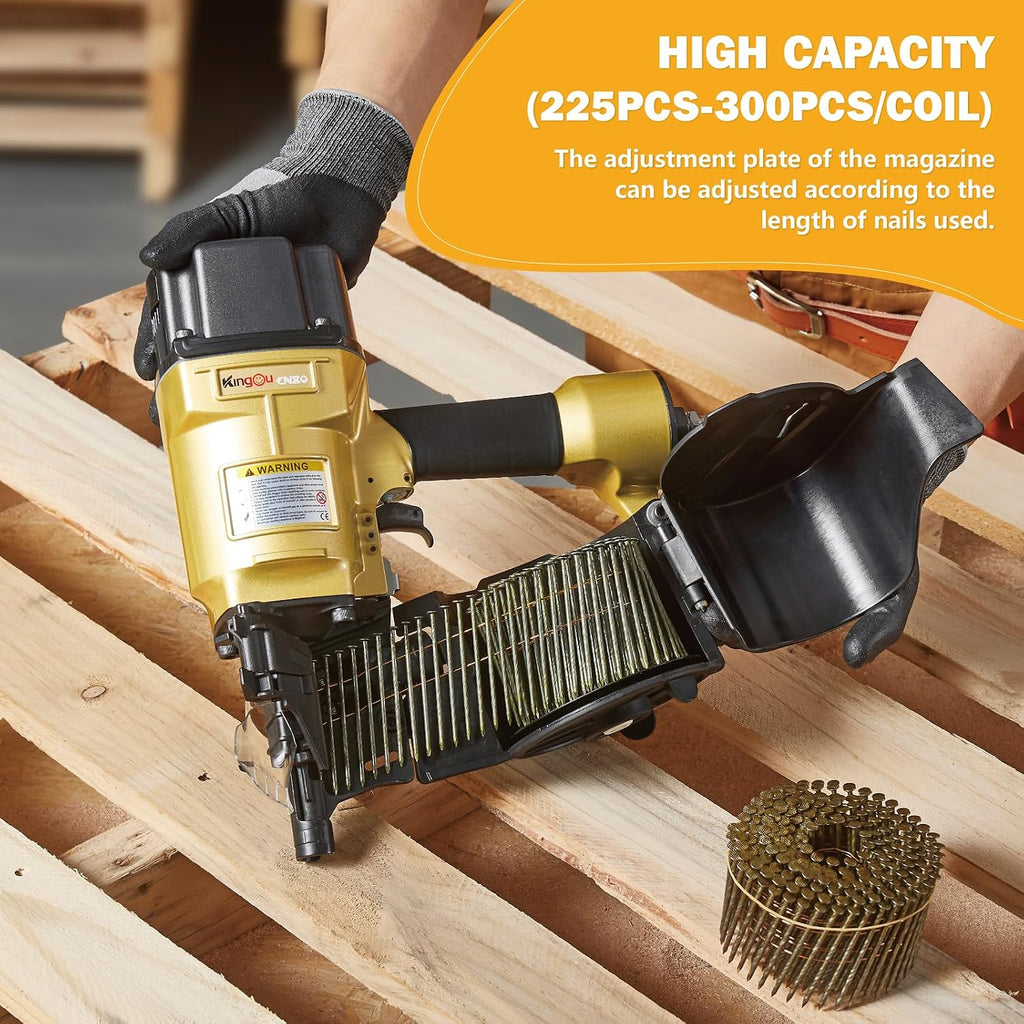 Kingou CN80 Coil Nailer Gun for Wooden Pallet Accepts 1.97-Inch to 3.15-Inch Nails with 1/4 NPT Air Connector 225-300pcs Load Capacity Coil Nailer Coil Nail Gun for Wooden Box Packing