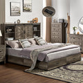 VanAcc Queen Size Bed Frame, Wooden Platform Storage Bed with 51.2' Bookcase Headboard, 2 Drawers, Charging Station/No Box Spring Needed/Noise Free(Rustic Grey)