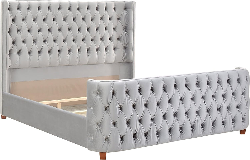 Jennifer Taylor Home Brooklyn King Tufted Panel Bed Headboard and Footboard Set, Opal Grey Velvet