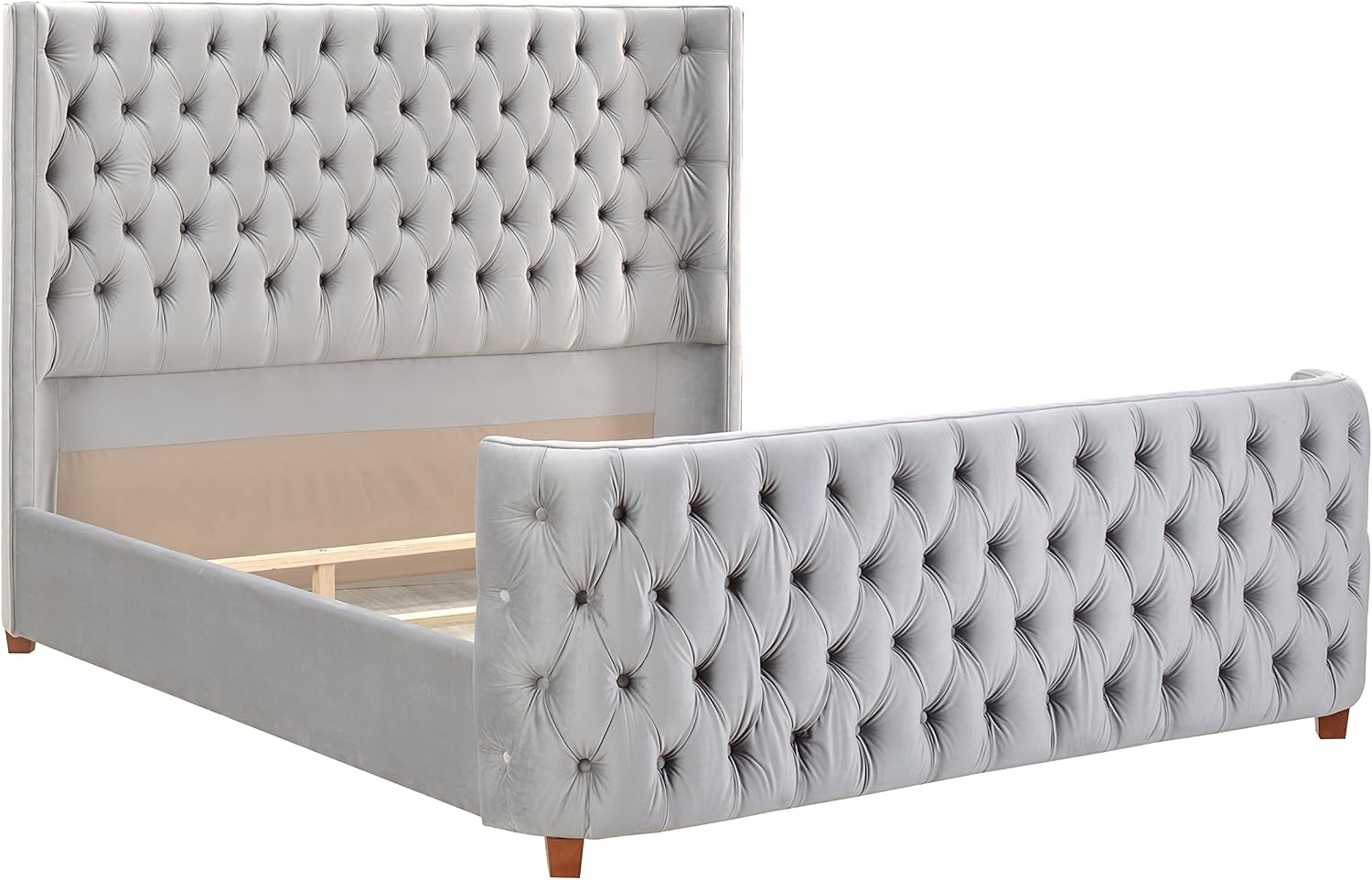 Jennifer Taylor Home Brooklyn King Tufted Panel Bed Headboard and Footboard Set, Opal Grey Velvet