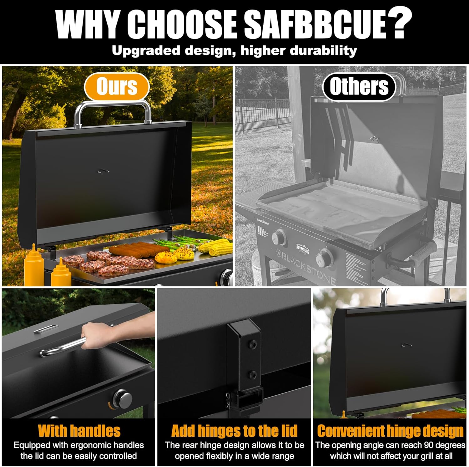 SafBbcue Hinged Lid for Blackstone Griddle 28 in for Blackstone 2206 1517 1853 1605 1803 1839 1856 1885 1924 Hard Cover Hood with Handle Also for Nexgrill and for Member Mark Grill