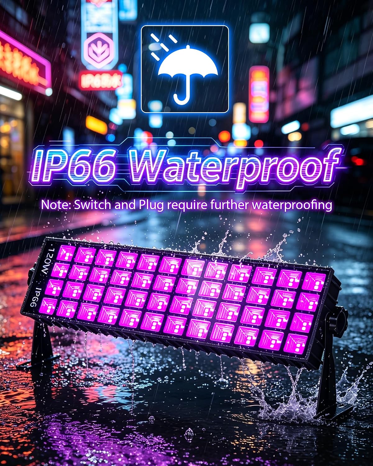6 Pack 120W Black Light Bar, IP66 Waterproof LED Blacklights with Plug+Switch+5.9ft Cord, Light Up 5000ft² Area, for Halloween Glow Fluorescent Party Bedroom Game Room Body Paint Stage