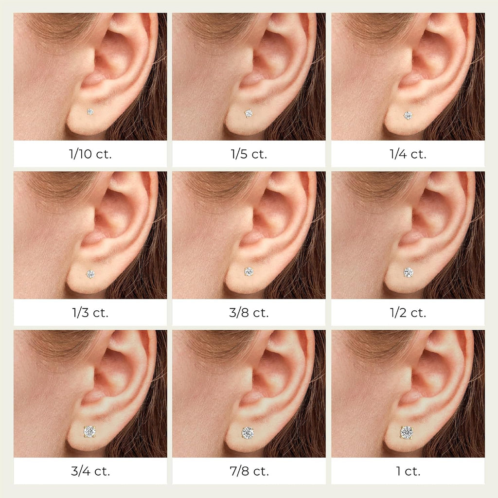 Gilded Lab-Grown Diamond Stud Earrings | 925 Sterling Silver Studs and 14KT Gold 925 Plated Silver | Hypoallergenic Fine Jewelry | 4-Prong Basket, Push Back Nut | Round Cut, SI1 Clarity, F Color | 1/10,1/5,1/4,1/3,3/8,1/2,3/4,7/8,1,1 1/2 ct tw