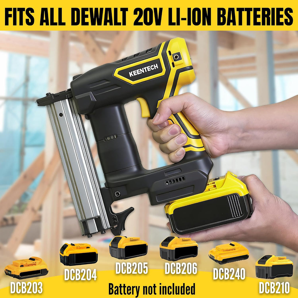18 GA Cordless Brad Nailer for Dewalt 20V Battery (No Battery), Cordless Nail Gun with 1000PCS 3/8'–1-1/4' Nails, Electric Brad Nailer with Powerful Driving Force, 2 Firing Modes, for Baseboard & Wood