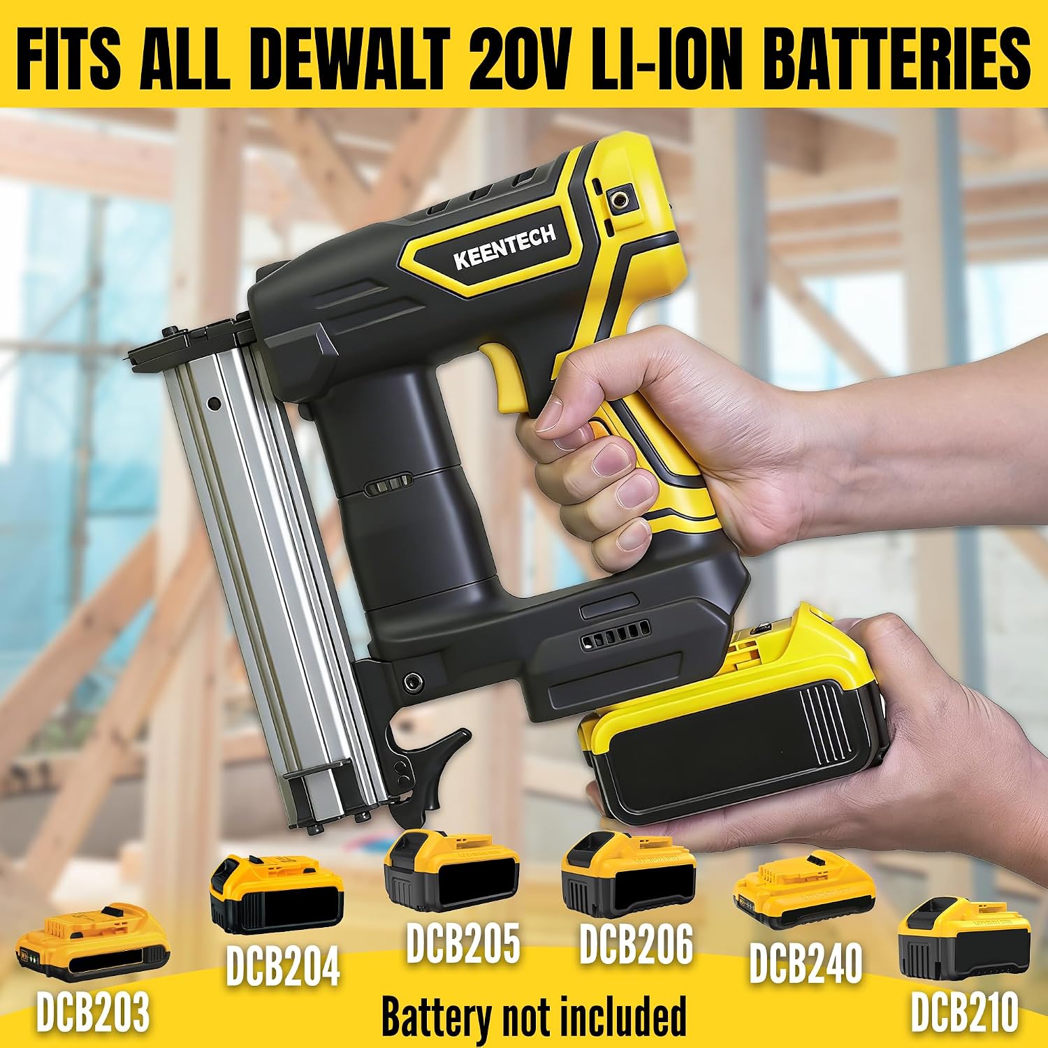 18 GA Cordless Brad Nailer for Dewalt 20V Battery (No Battery), Cordless Nail Gun with 1000PCS 3/8'–1-1/4' Nails, Electric Brad Nailer with Powerful Driving Force, 2 Firing Modes, for Baseboard & Wood