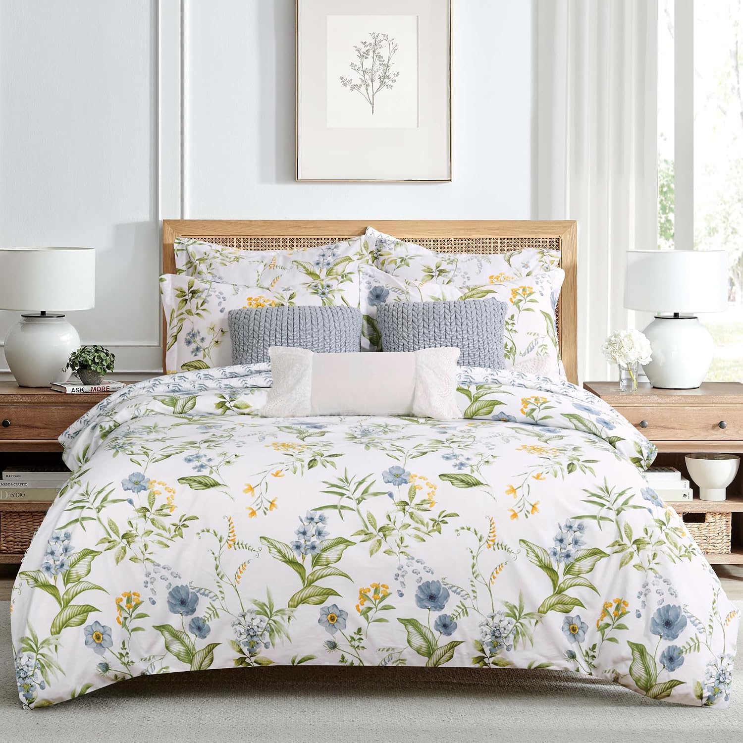 Levtex Home Viviana Blue Reversible Twin/Twin XL Comforter Set (68x88in) with 1 Pillowcase (26x20in) - Floral - Blue, Green, Yellow, White - 100% Cotton Twin Size Comforter Set - Soft, Pre-Washed