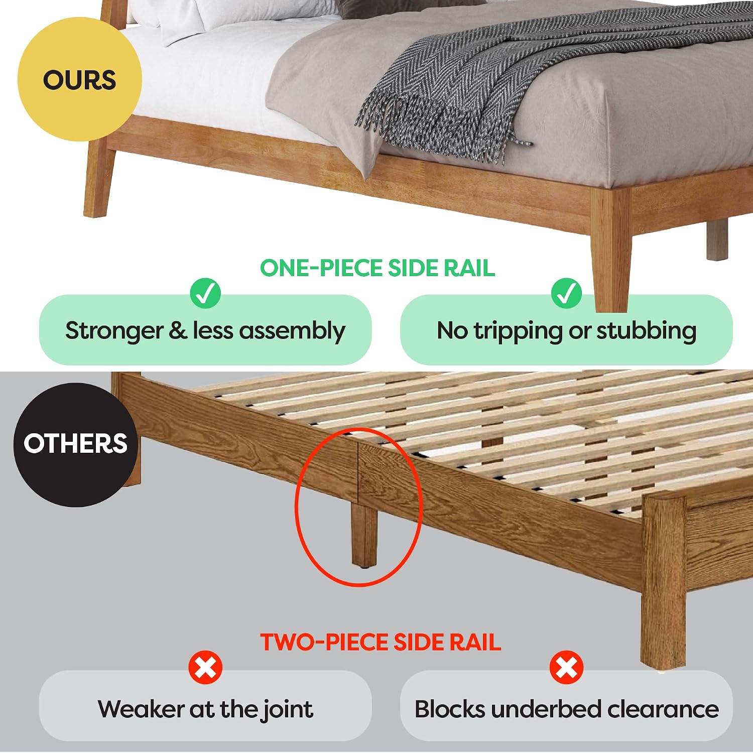 DG Casa Vandermark Solid Wood Easy Install Full Bed Frame with Unique Headboard and Wooden Slat Support Included No Box Spring Required - Beige Walnut