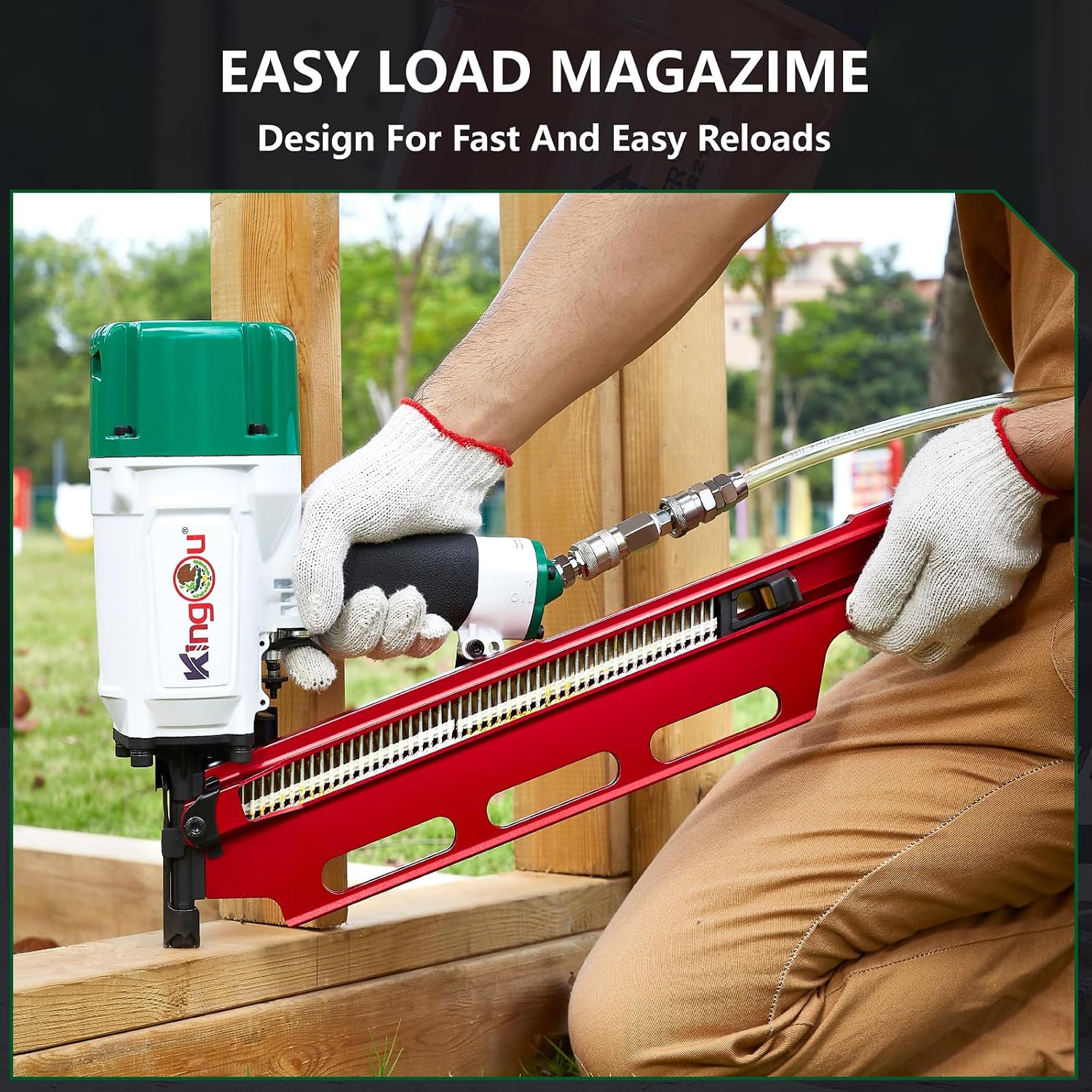 KingOu Mexican Style 21 Degree NR2183M Light Weight (7.8lb) Framing Nailer, Pneumatic Framing Nail Gun with Aluminum Magazine, 2-Inch up to 3-1/4-Inch Plastic Collated Full Head Framing Nails